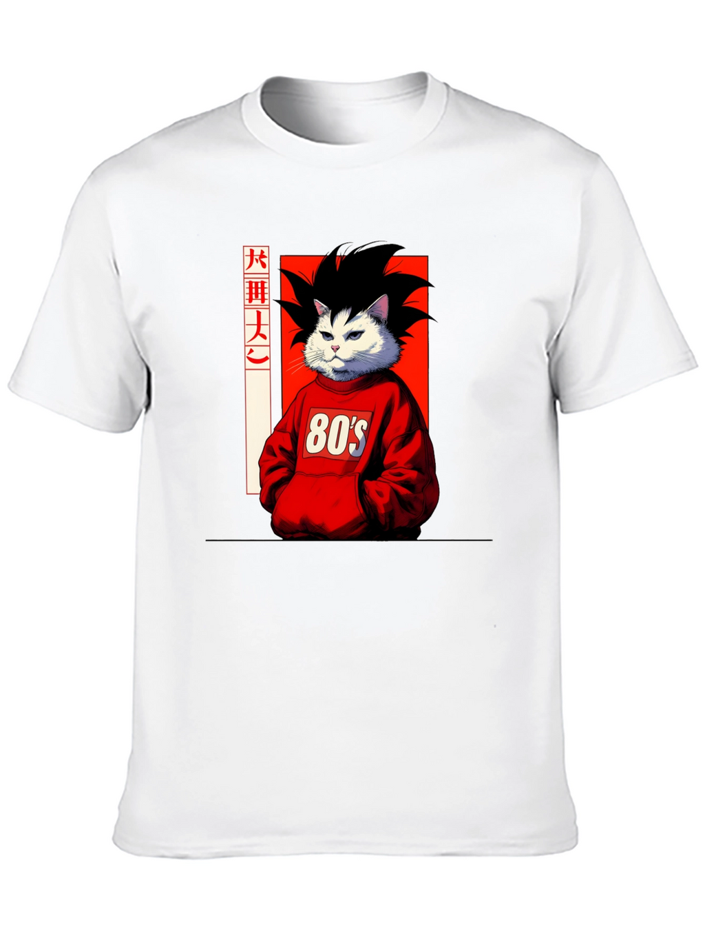 Anime Cat Graphic T-Shirt: 80s Style