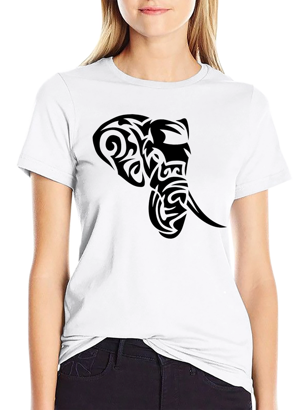 Tribal Elephant Head Black T-Shirt