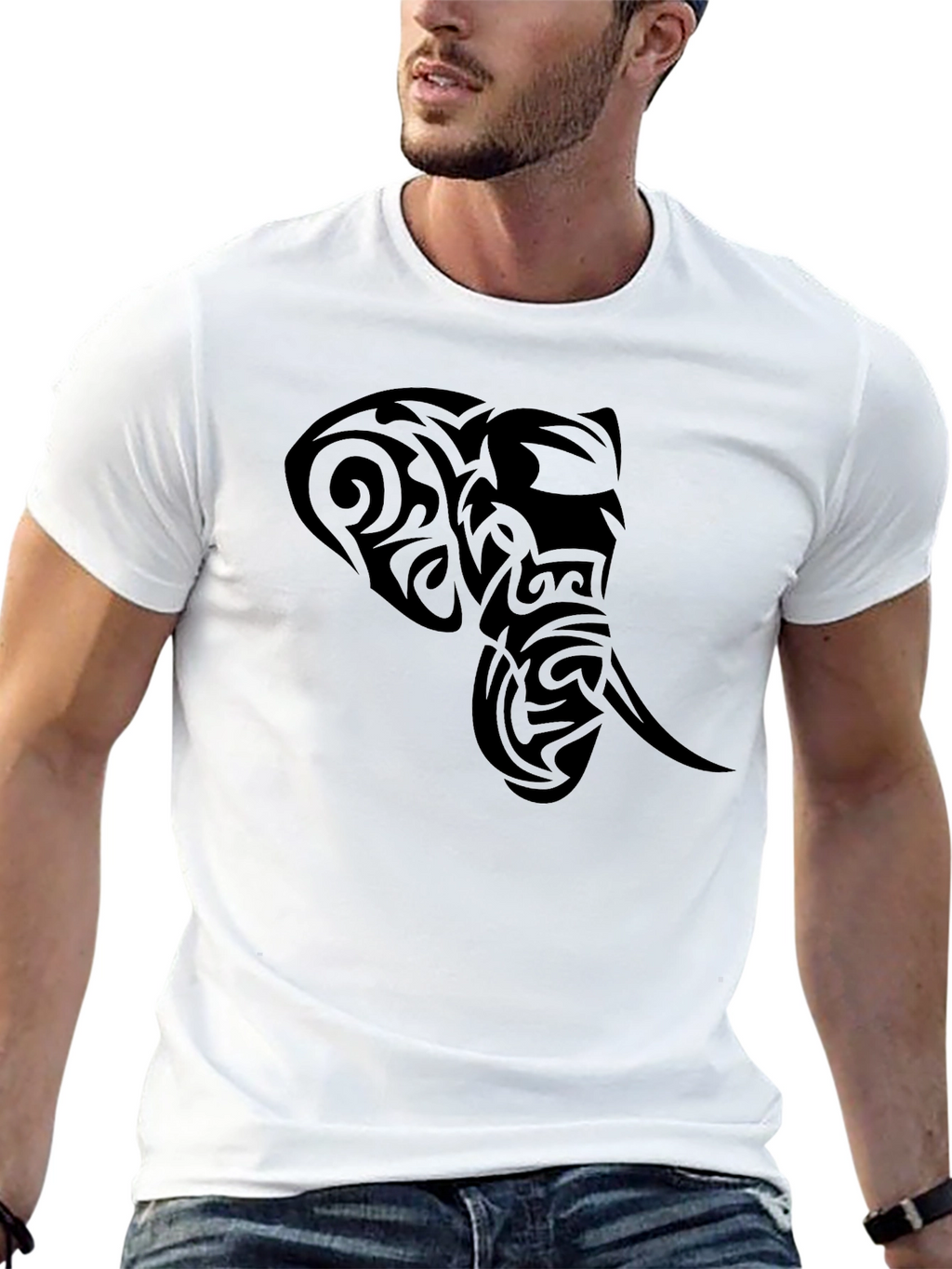 Tribal Elephant Head Black T-Shirt