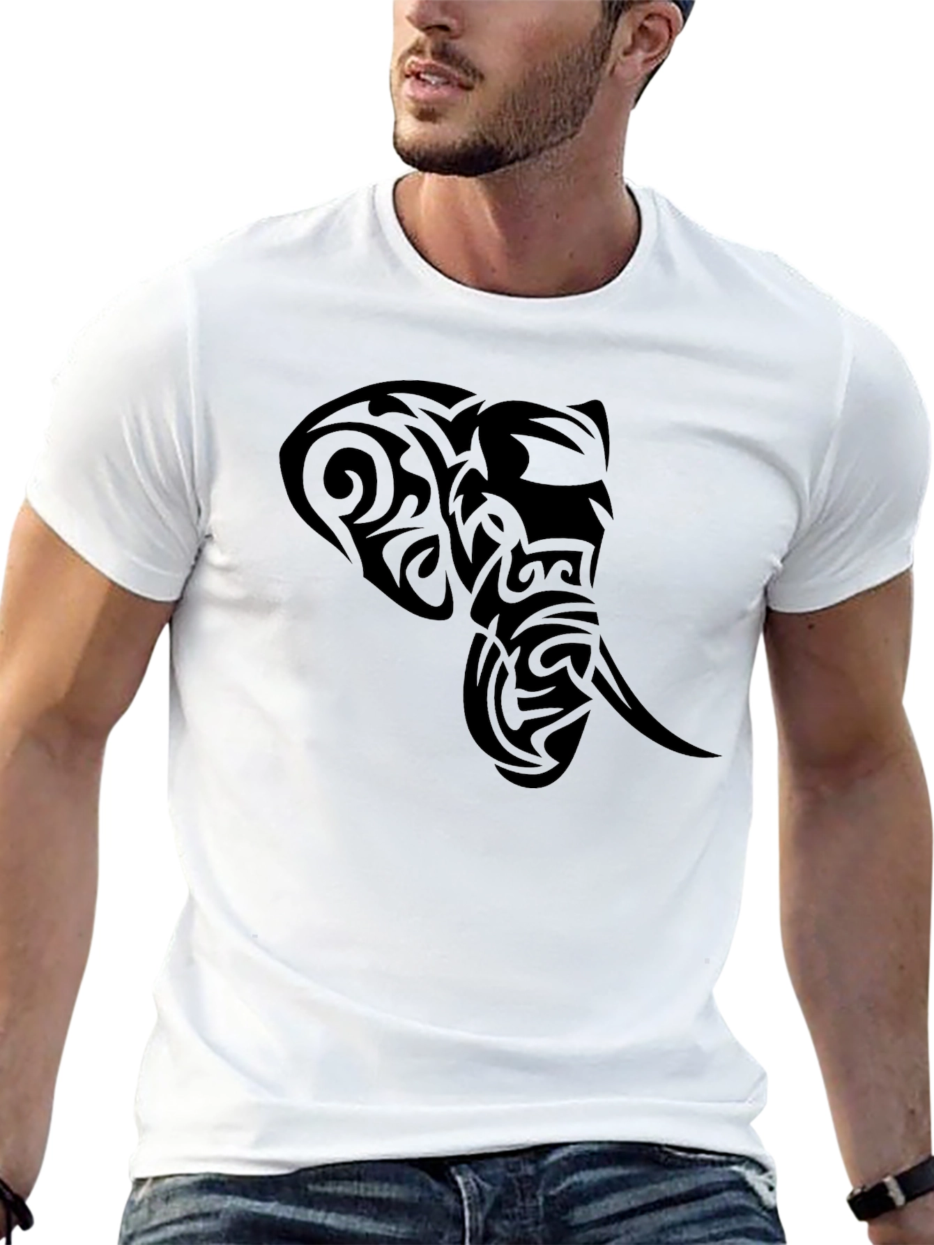 Tribal Elephant Head Black T-Shirt