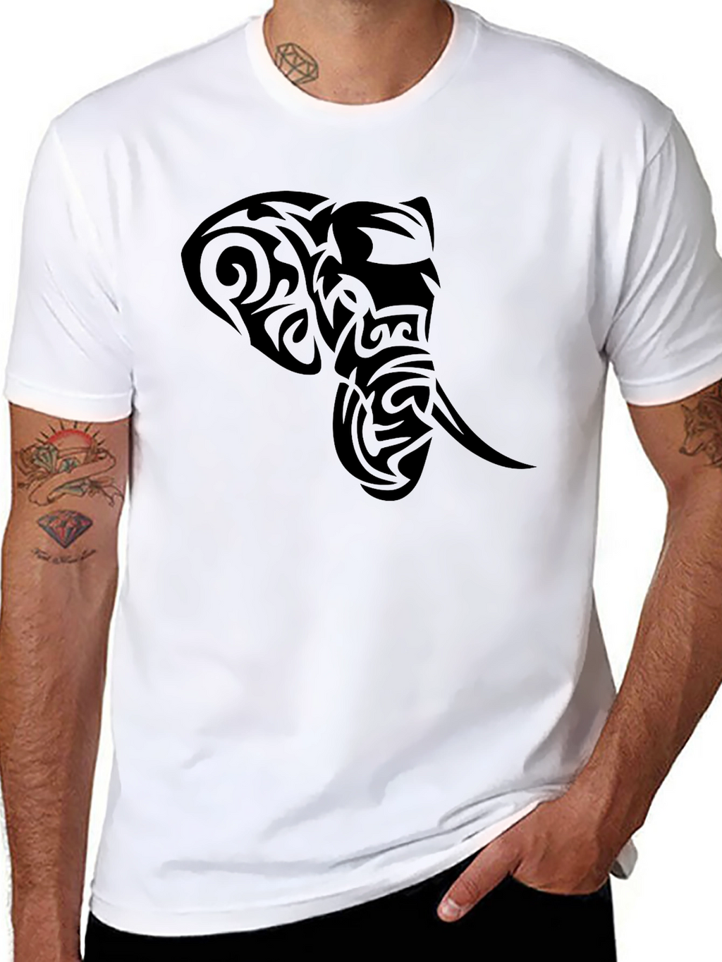 Tribal Elephant Head Black T-Shirt