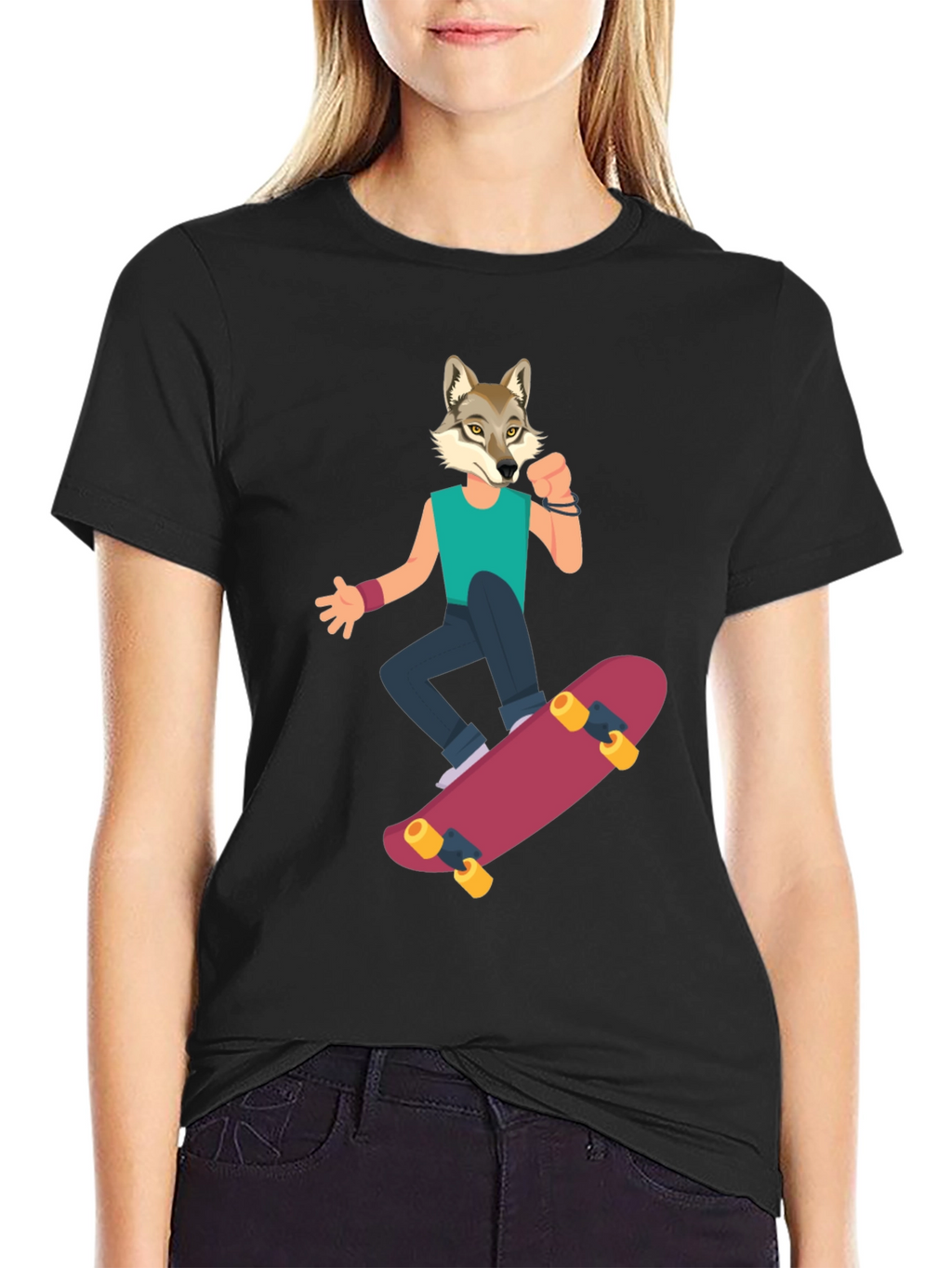 Wolf Skateboarder Graphic Tee