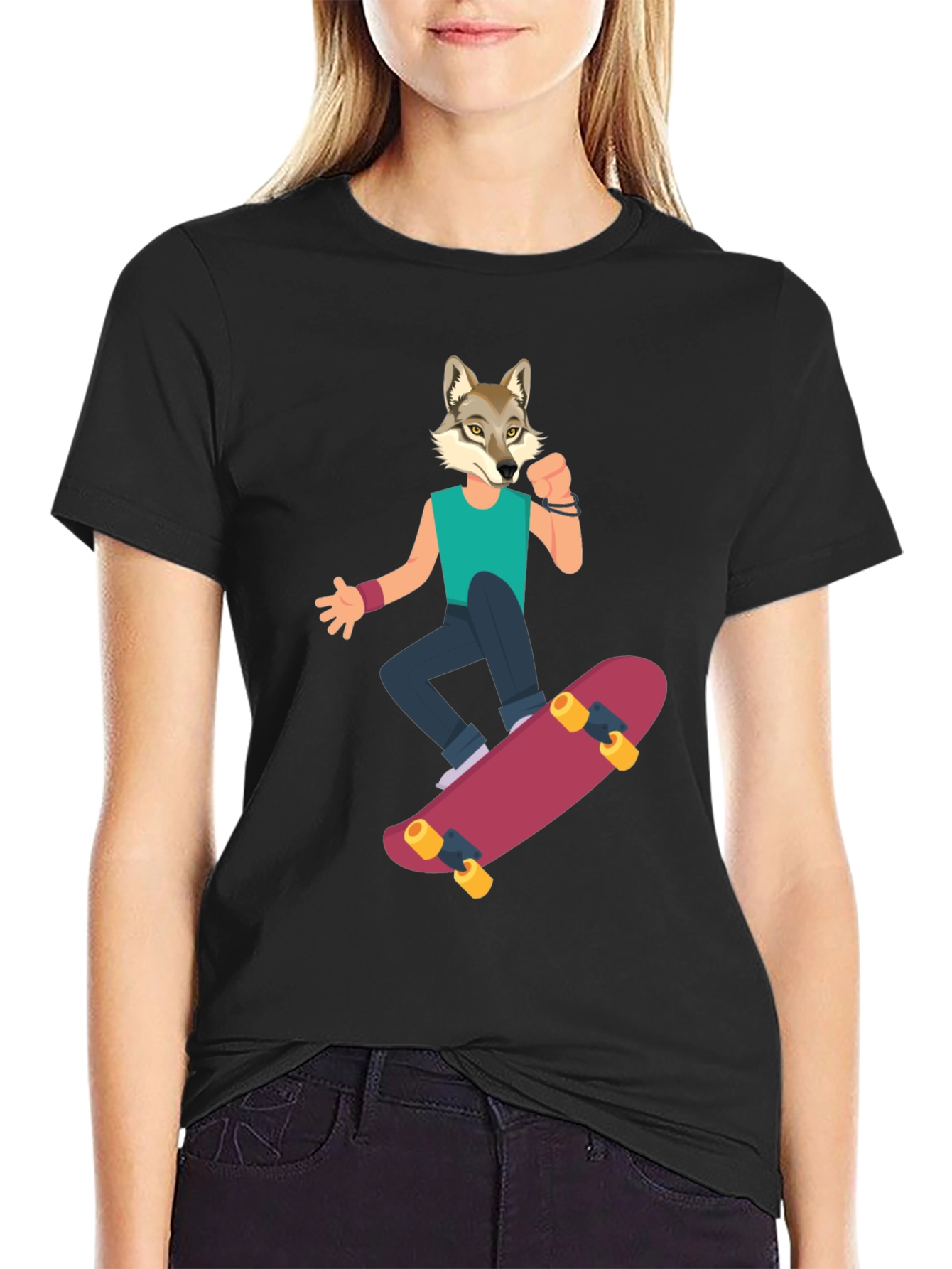 Wolf Skateboarder Graphic Tee