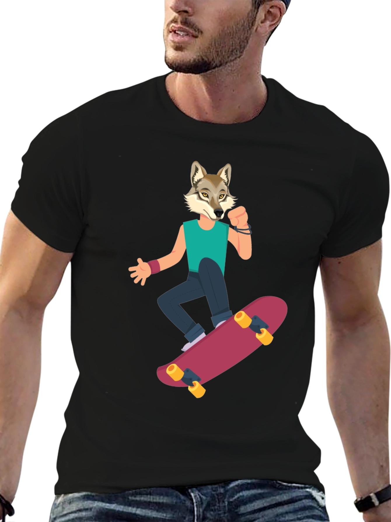 Wolf Skateboarder Graphic Tee