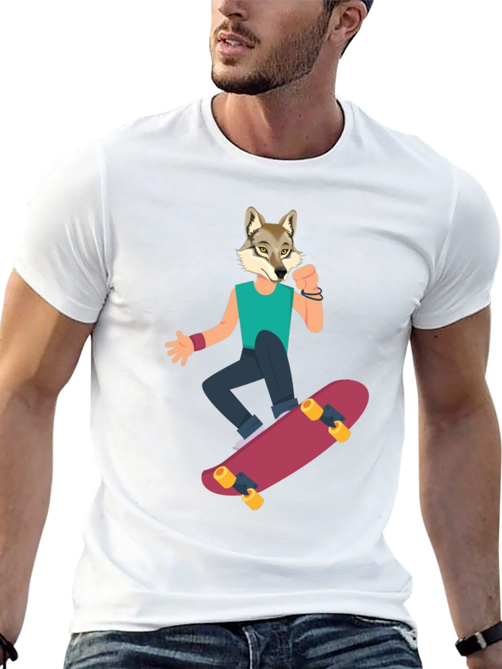 Wolf Skateboarder Graphic Tee