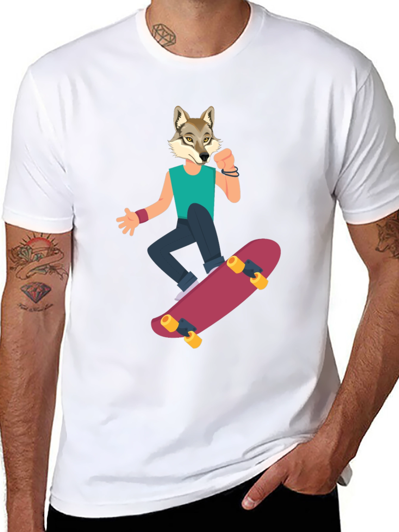 Wolf Skateboarder Graphic Tee