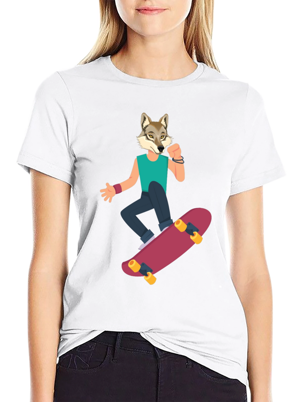 Wolf Skateboarder Graphic Tee