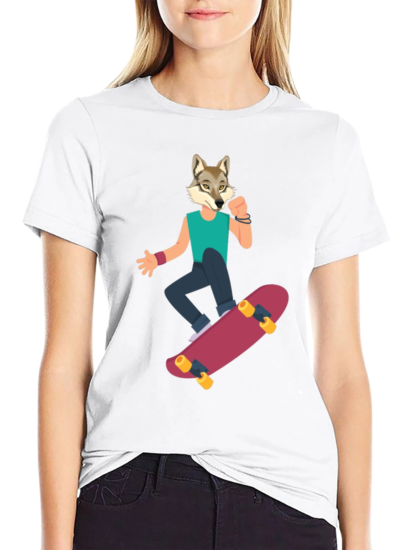 Wolf Skateboarder Graphic Tee
