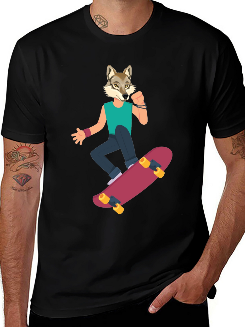 Wolf Skateboarder Graphic Tee