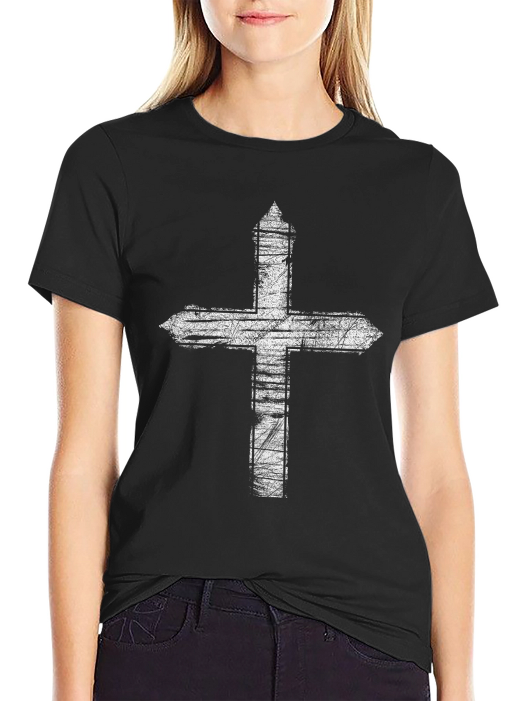 Distressed Cross Graphic Tee - Black