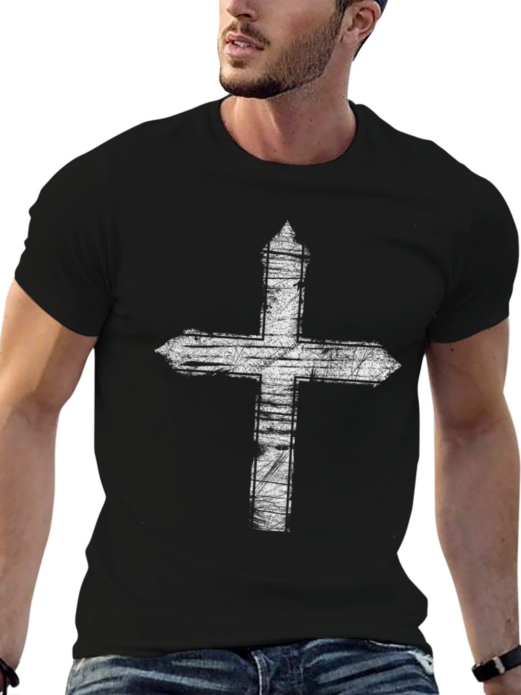 Distressed Cross Graphic Tee - Black