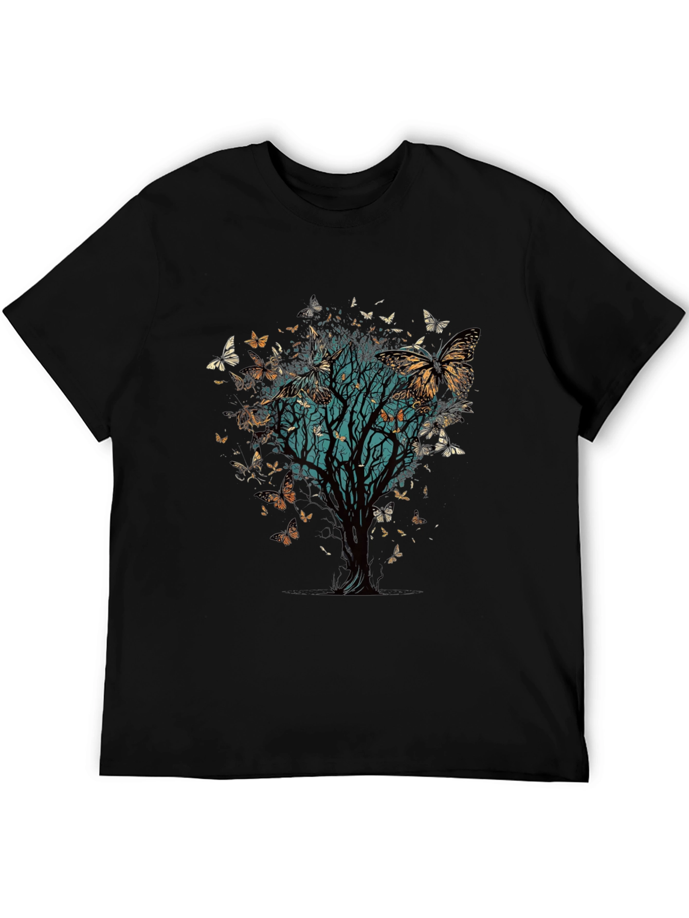 Butterfly Tree Graphic Tee - Nature Inspired Black T-Shirt