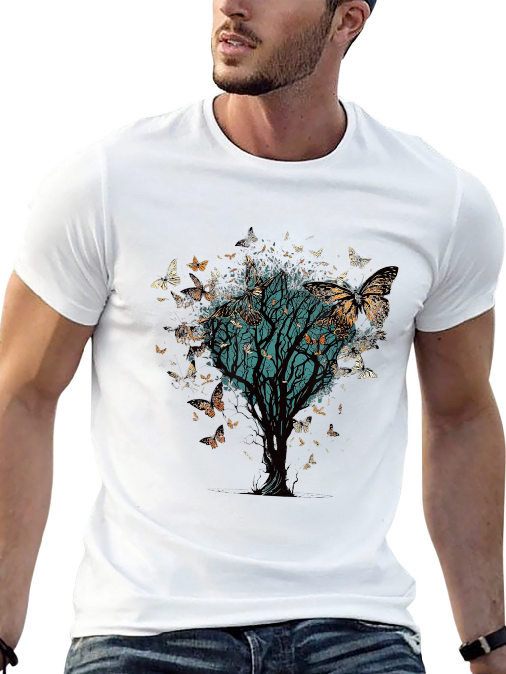 Butterfly Tree Graphic Tee - Nature Inspired Black T-Shirt