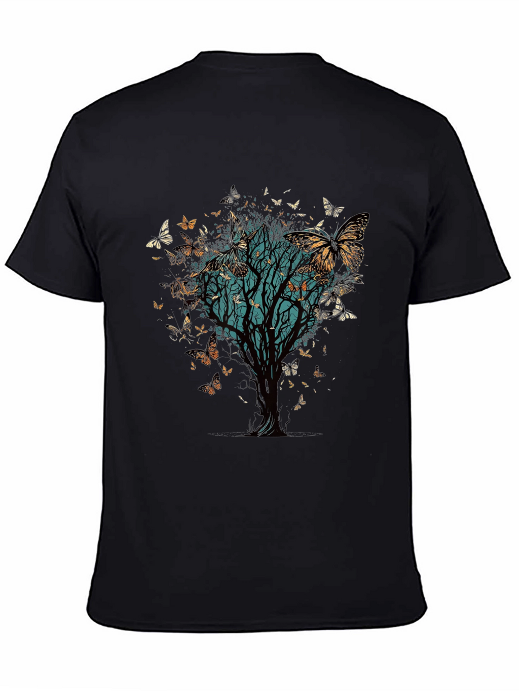 Butterfly Tree Graphic Tee - Nature Inspired Black T-Shirt