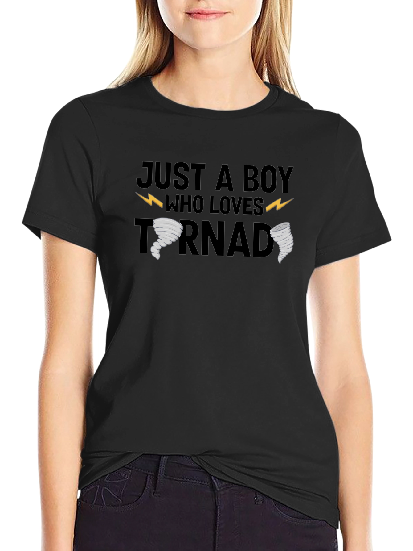Just a Boy Who Loves Tornadoes Black T-Shirt