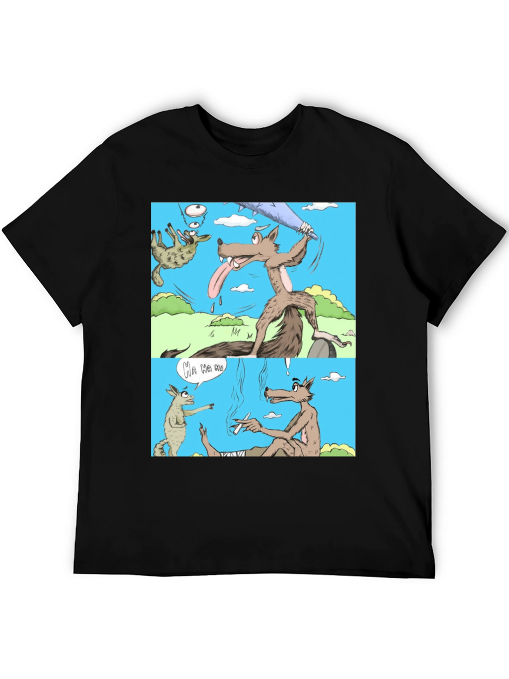 Cartoon Wolf Graphic T-Shirt Humor Tee