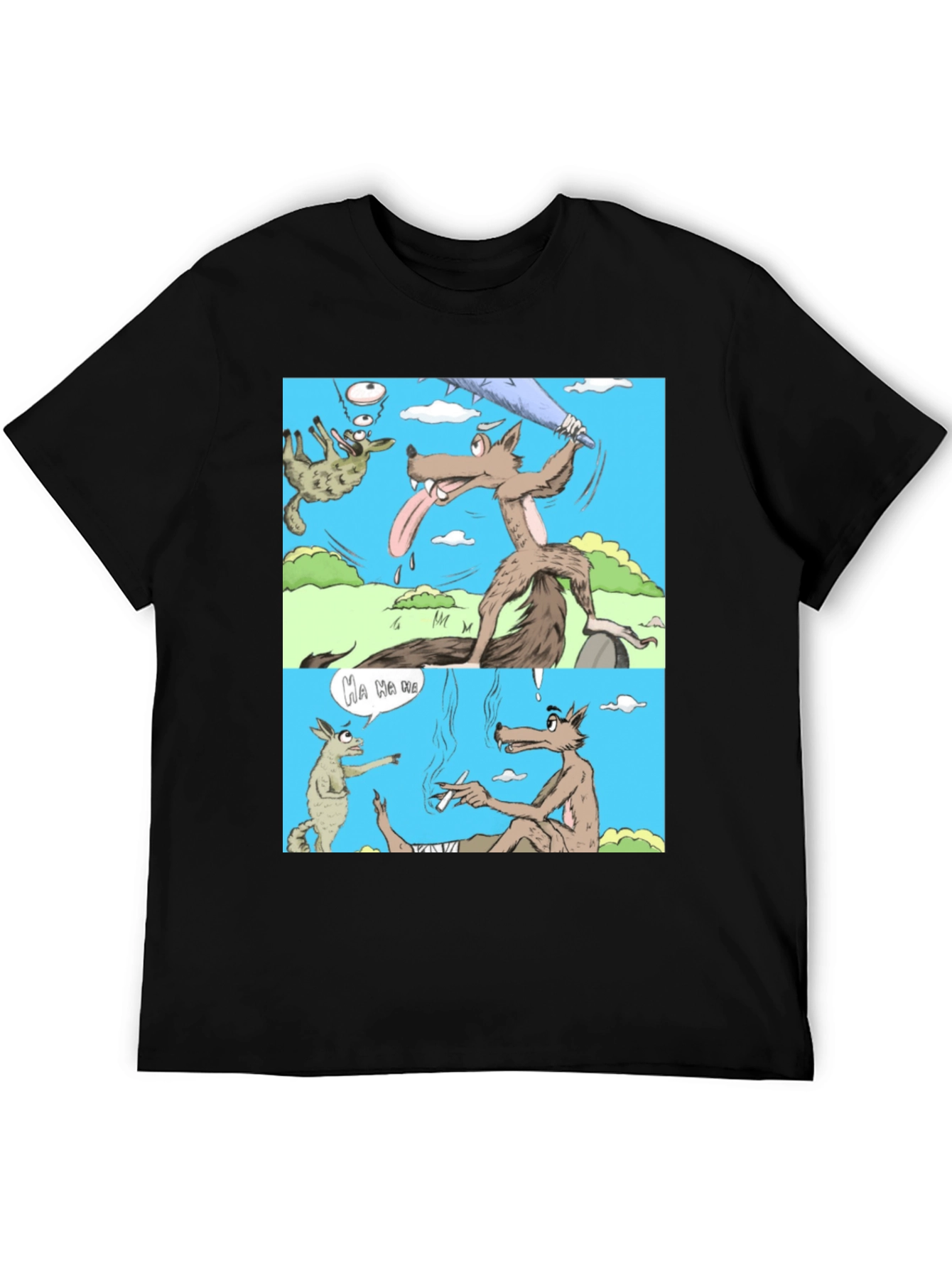 Cartoon Wolf Graphic T-Shirt Humor Tee