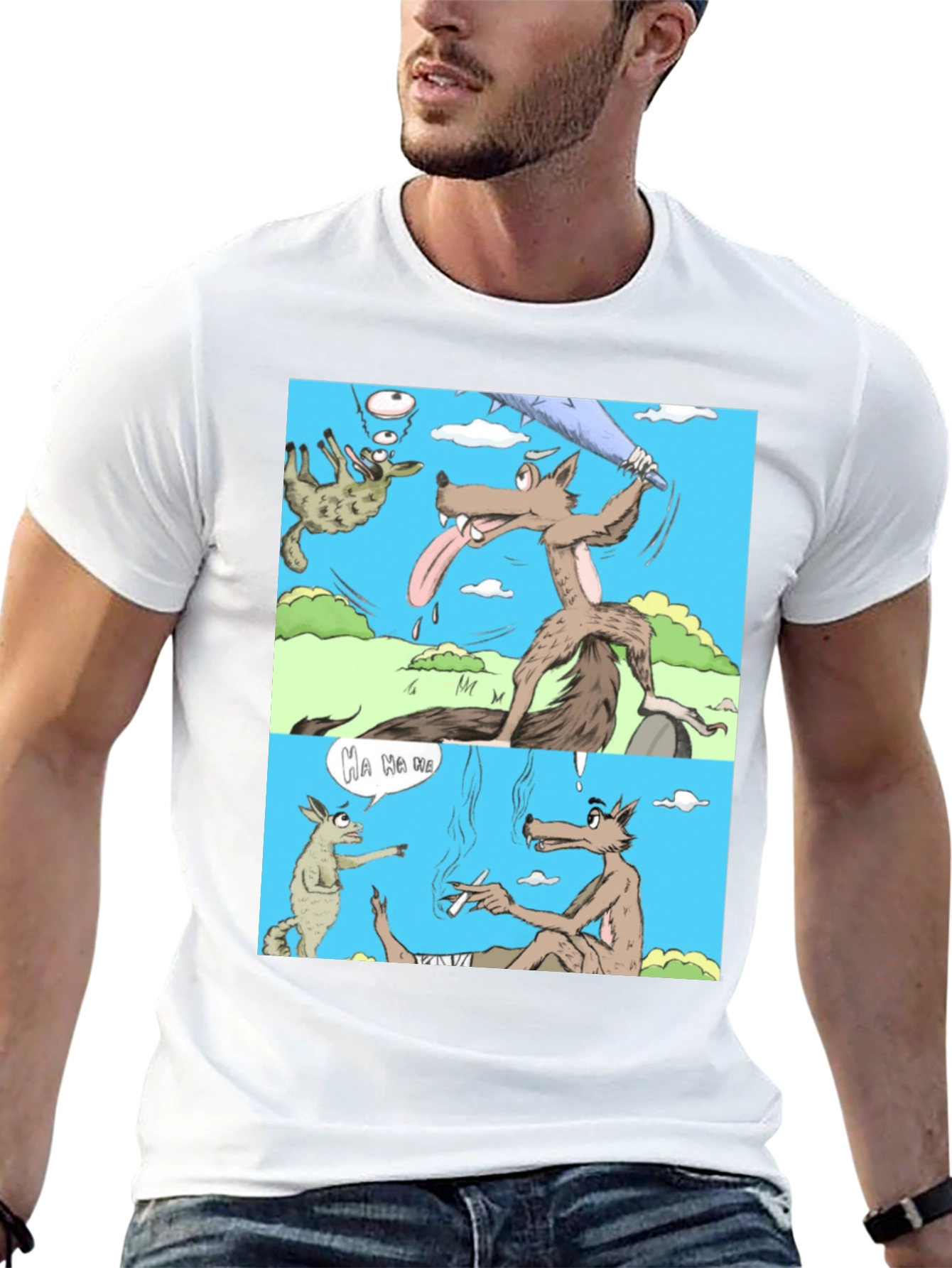 Cartoon Wolf Graphic T-Shirt Humor Tee