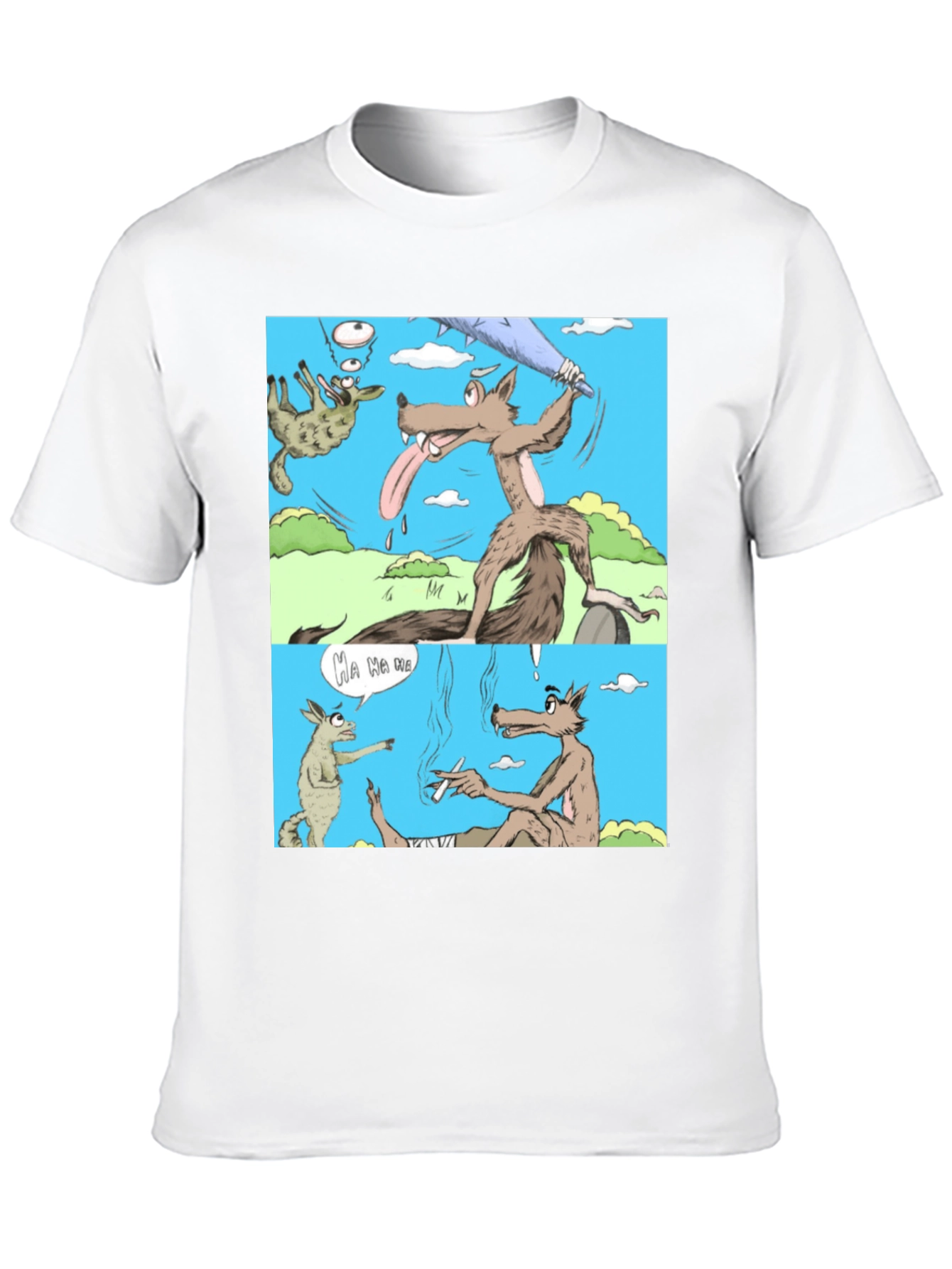 Cartoon Wolf Graphic T-Shirt Humor Tee