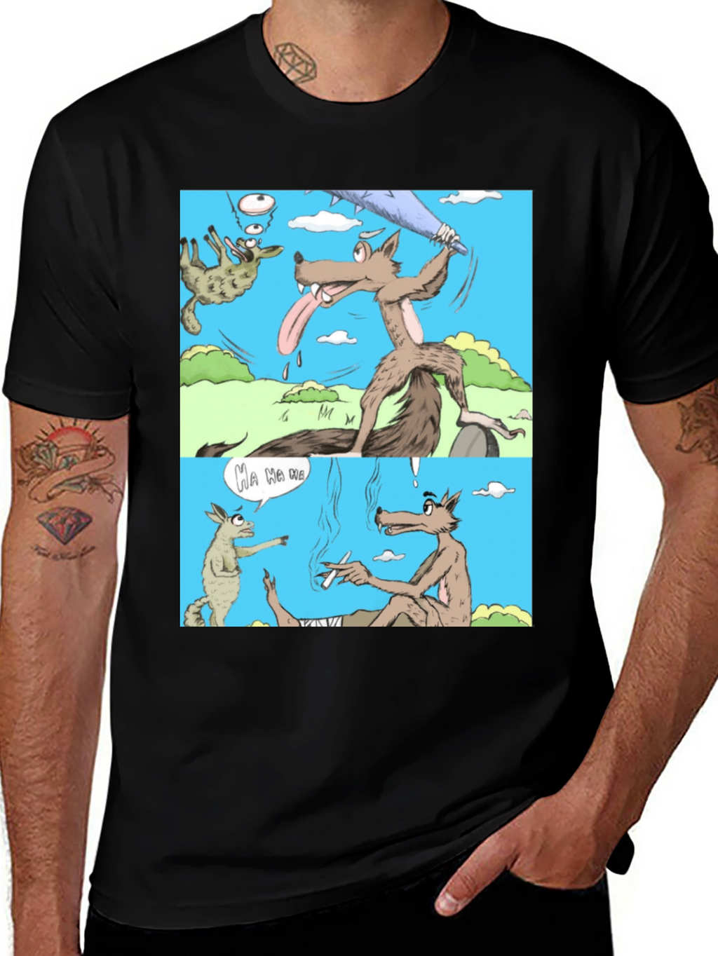 Cartoon Wolf Graphic T-Shirt Humor Tee