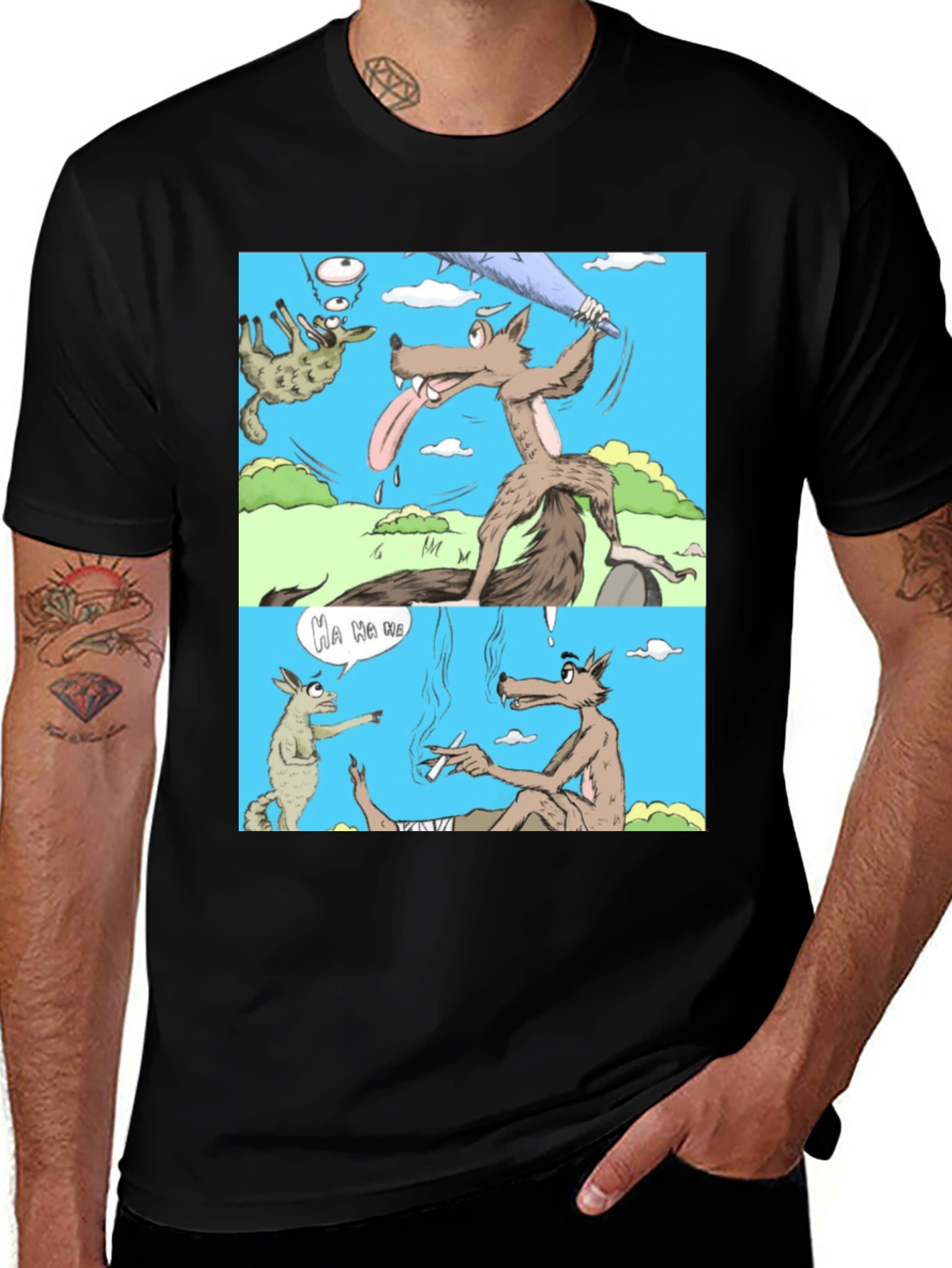 Cartoon Wolf Graphic T-Shirt Humor Tee