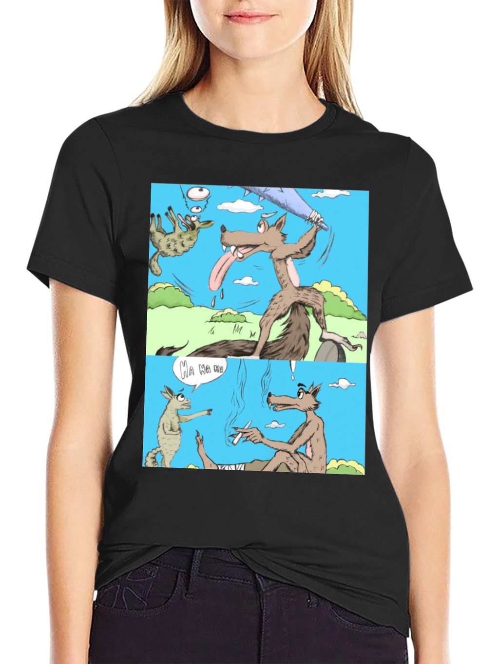 Cartoon Wolf Graphic T-Shirt Humor Tee