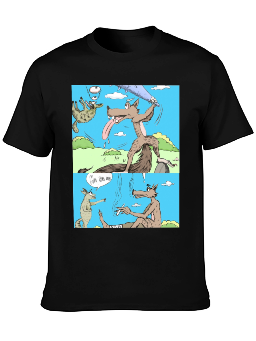 Cartoon Wolf Graphic T-Shirt Humor Tee