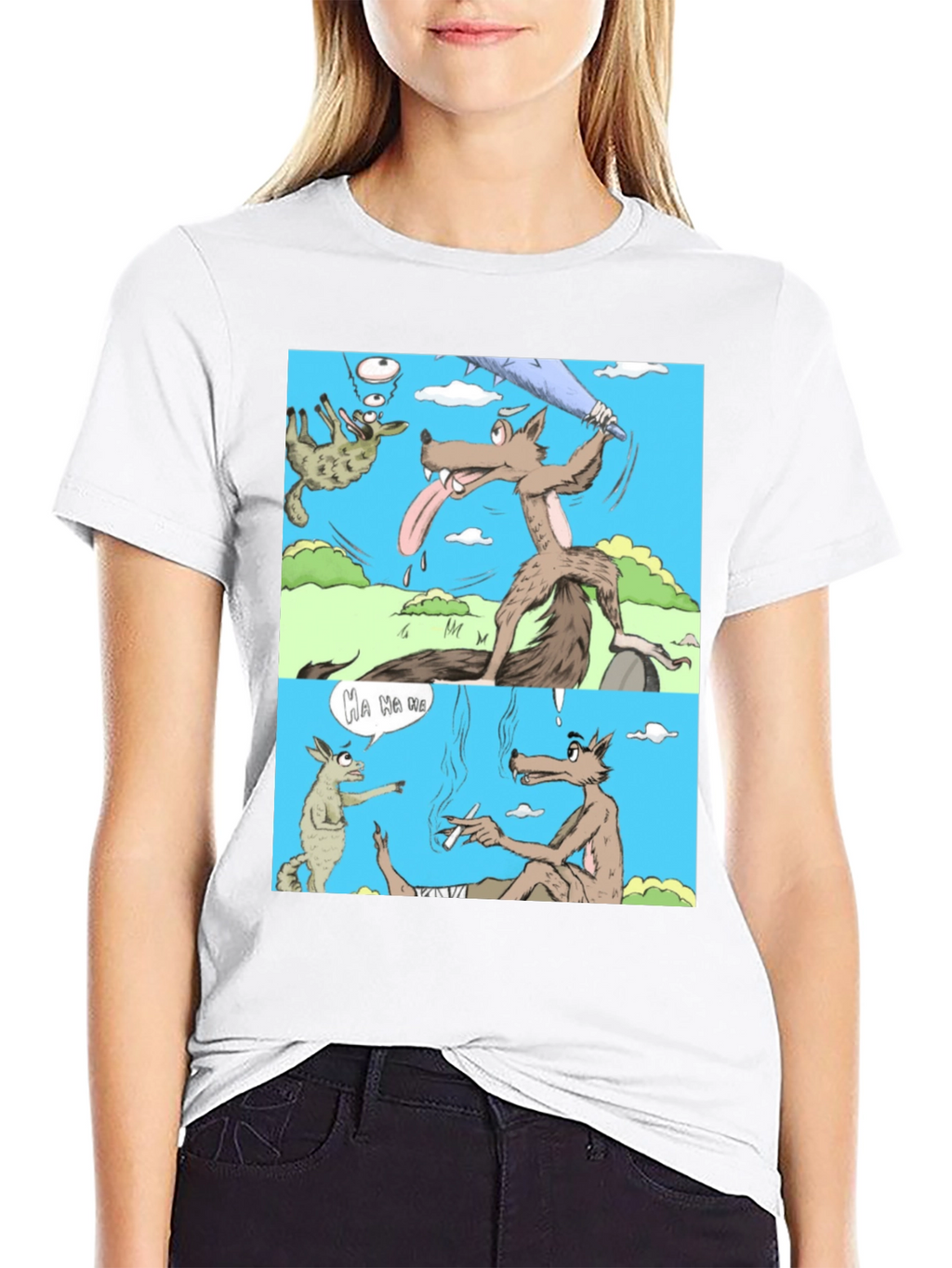 Cartoon Wolf Graphic T-Shirt Humor Tee