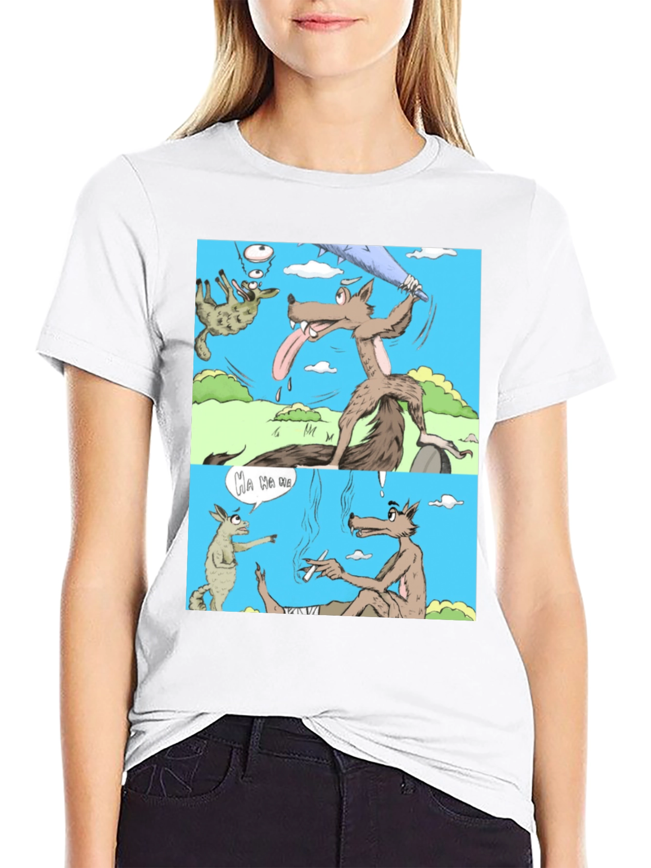 Cartoon Wolf Graphic T-Shirt Humor Tee