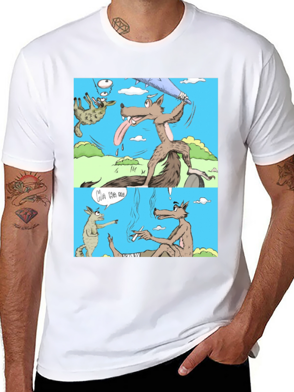 Cartoon Wolf Graphic T-Shirt Humor Tee