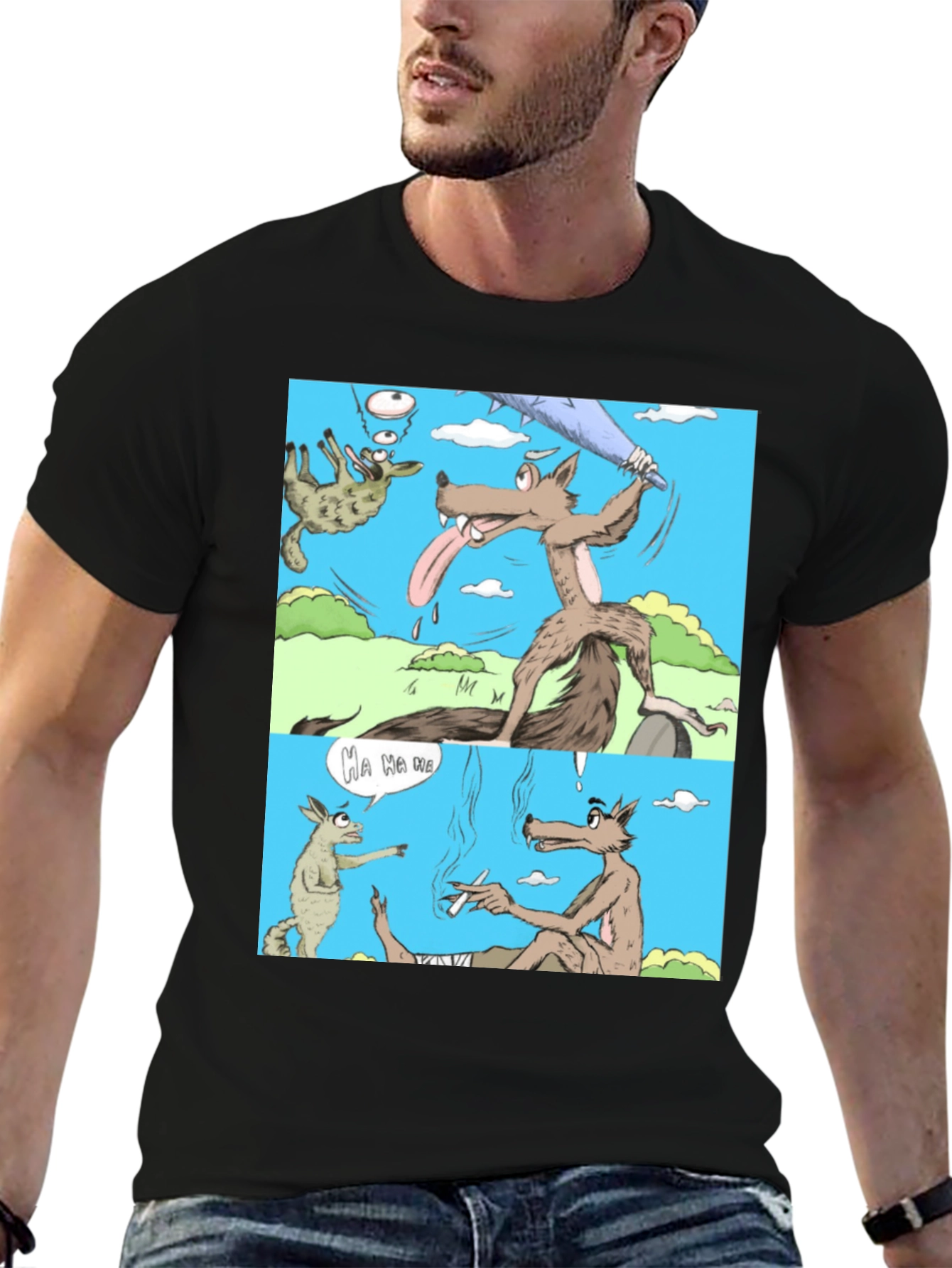 Cartoon Wolf Graphic T-Shirt Humor Tee