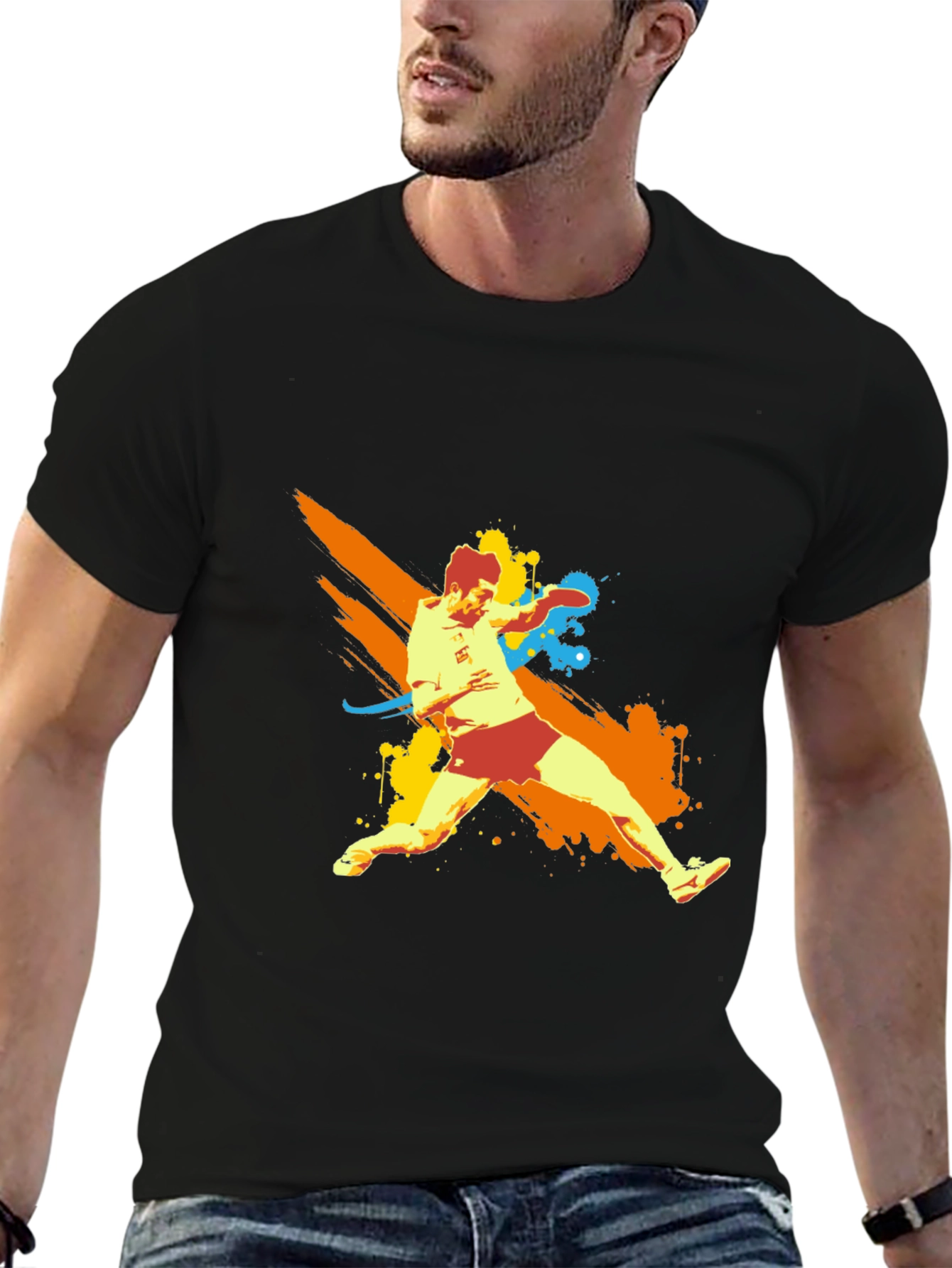 Tennis Player Graphic Black T-Shirt