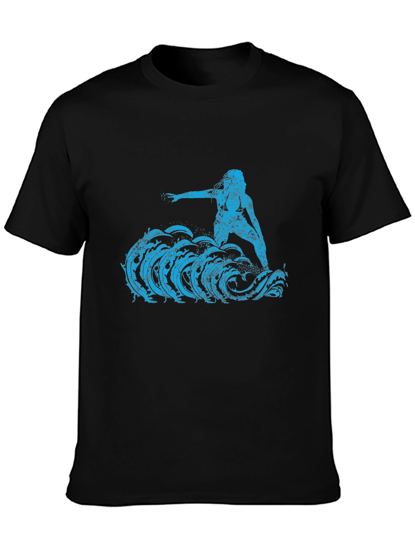 Surfer Girl Tee - Black Cotton Graphic T-Shirt