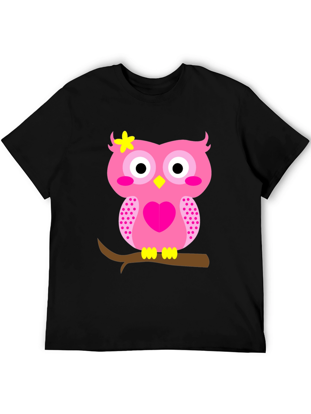 Cute Pink Owl Graphic Tee - Black T-Shirt