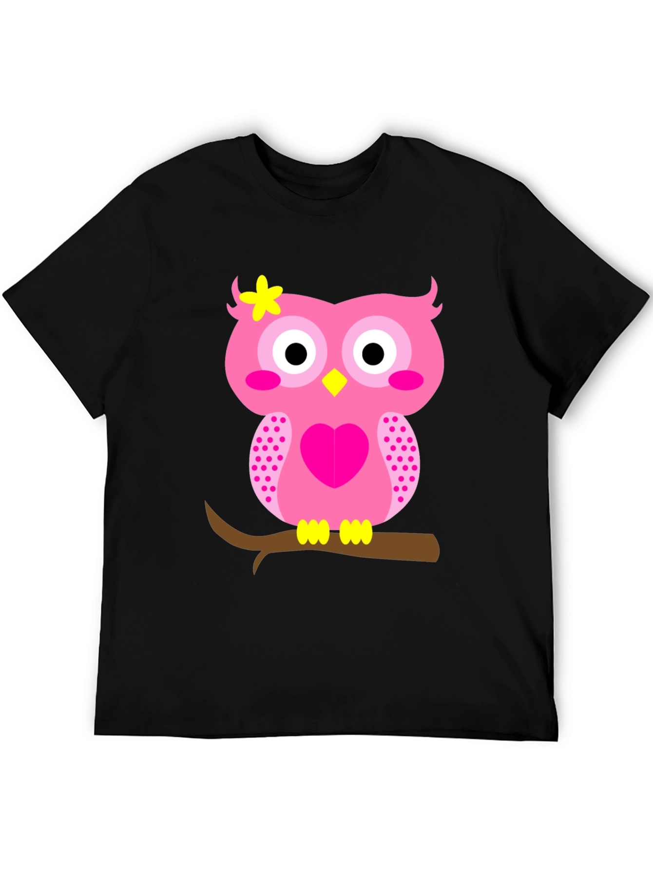 Cute Pink Owl Graphic Tee - Black T-Shirt
