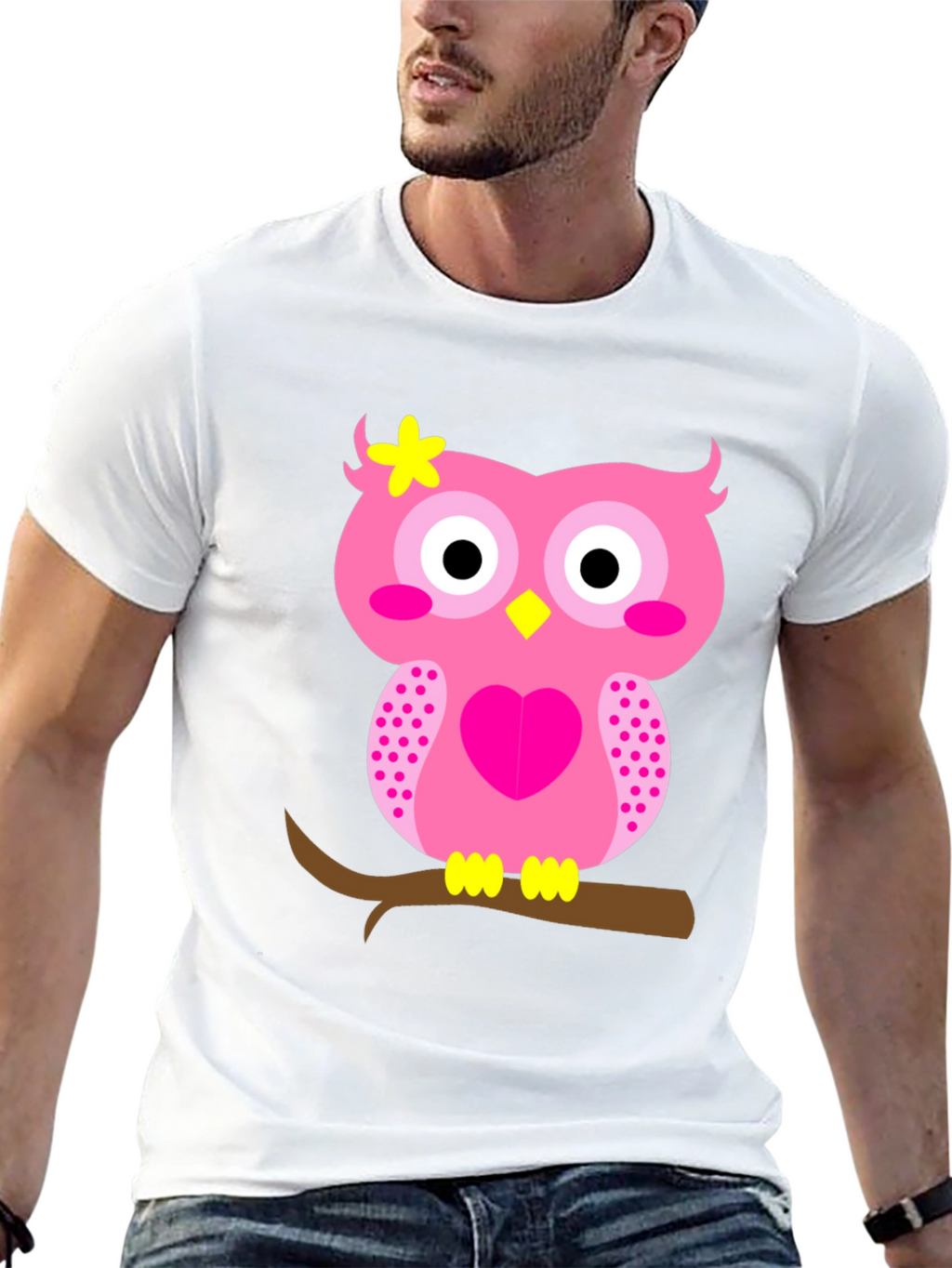 Cute Pink Owl Graphic Tee - Black T-Shirt