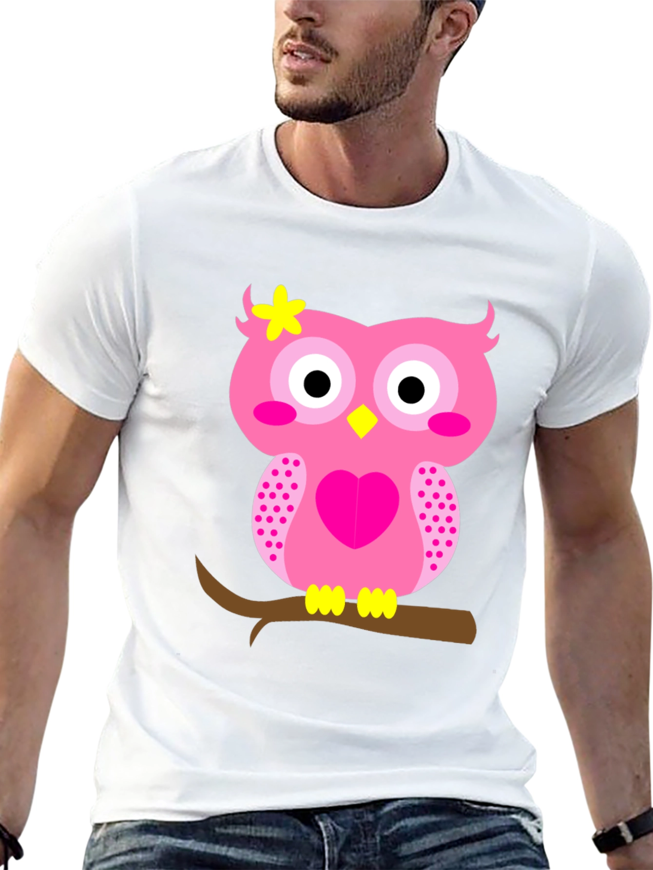 Cute Pink Owl Graphic Tee - Black T-Shirt