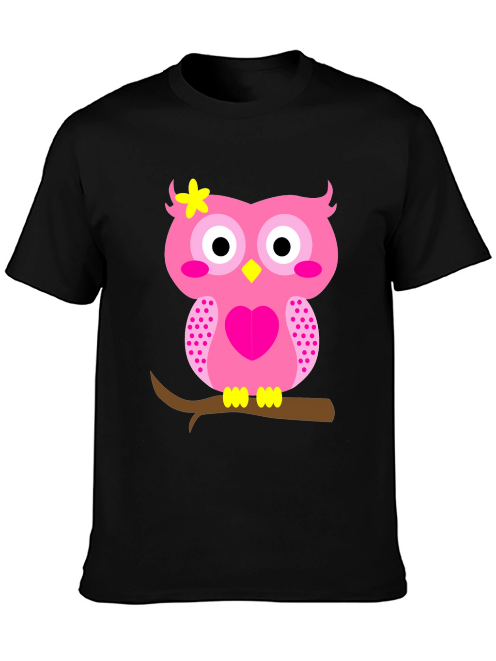 Cute Pink Owl Graphic Tee - Black T-Shirt