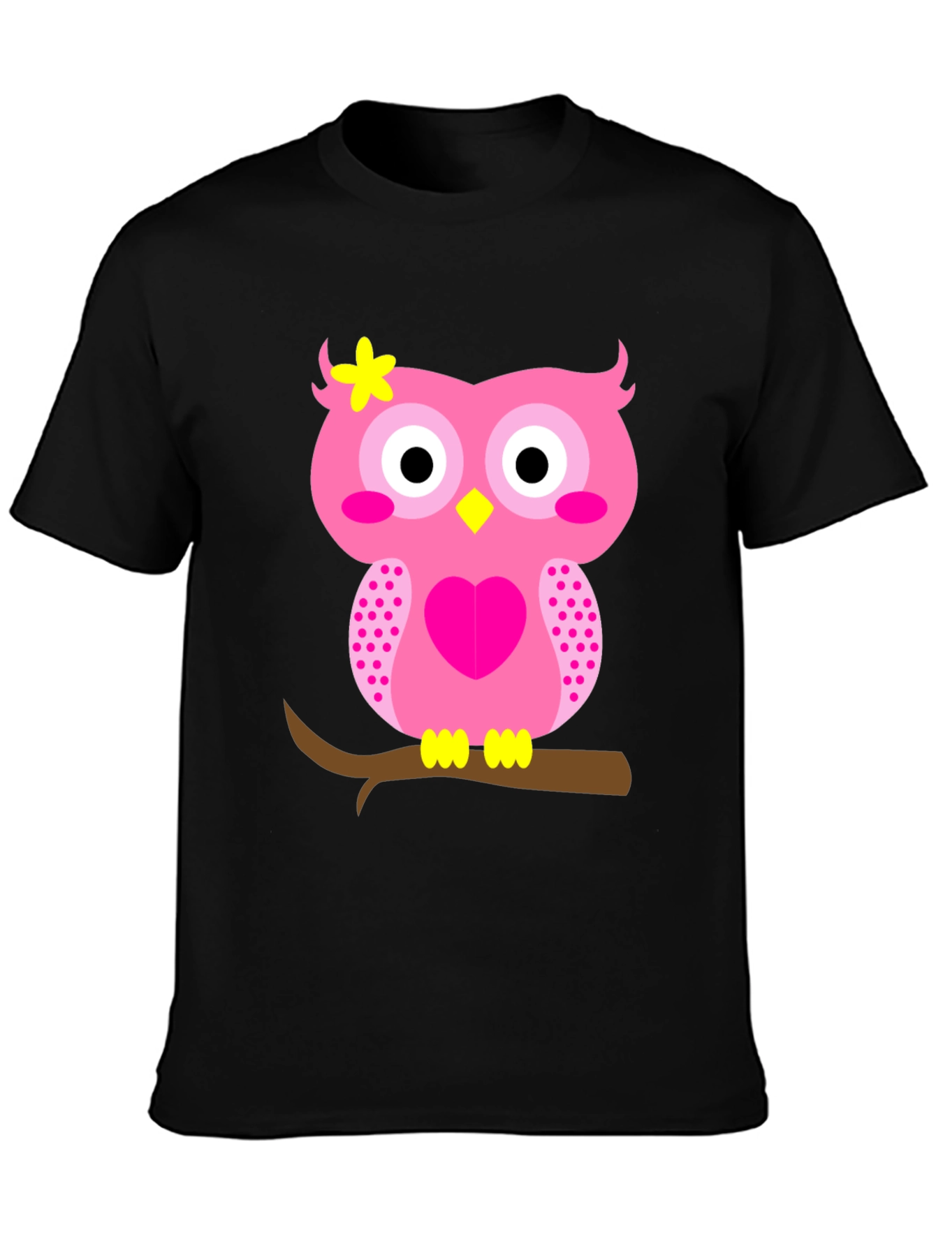 Cute Pink Owl Graphic Tee - Black T-Shirt