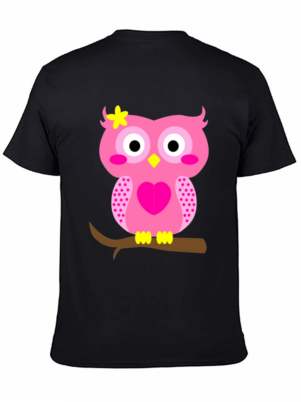 Cute Pink Owl Graphic Tee - Black T-Shirt