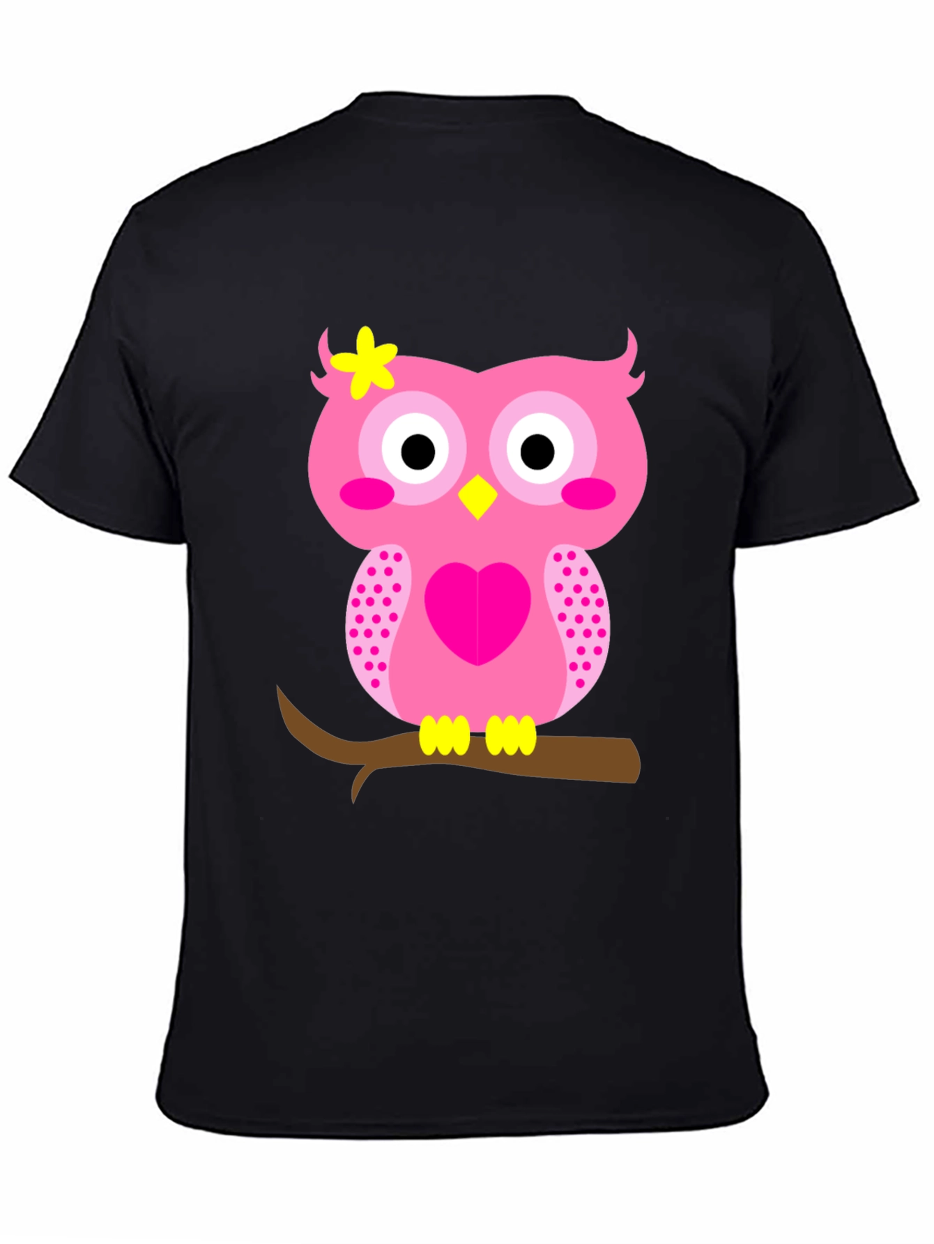 Cute Pink Owl Graphic Tee - Black T-Shirt