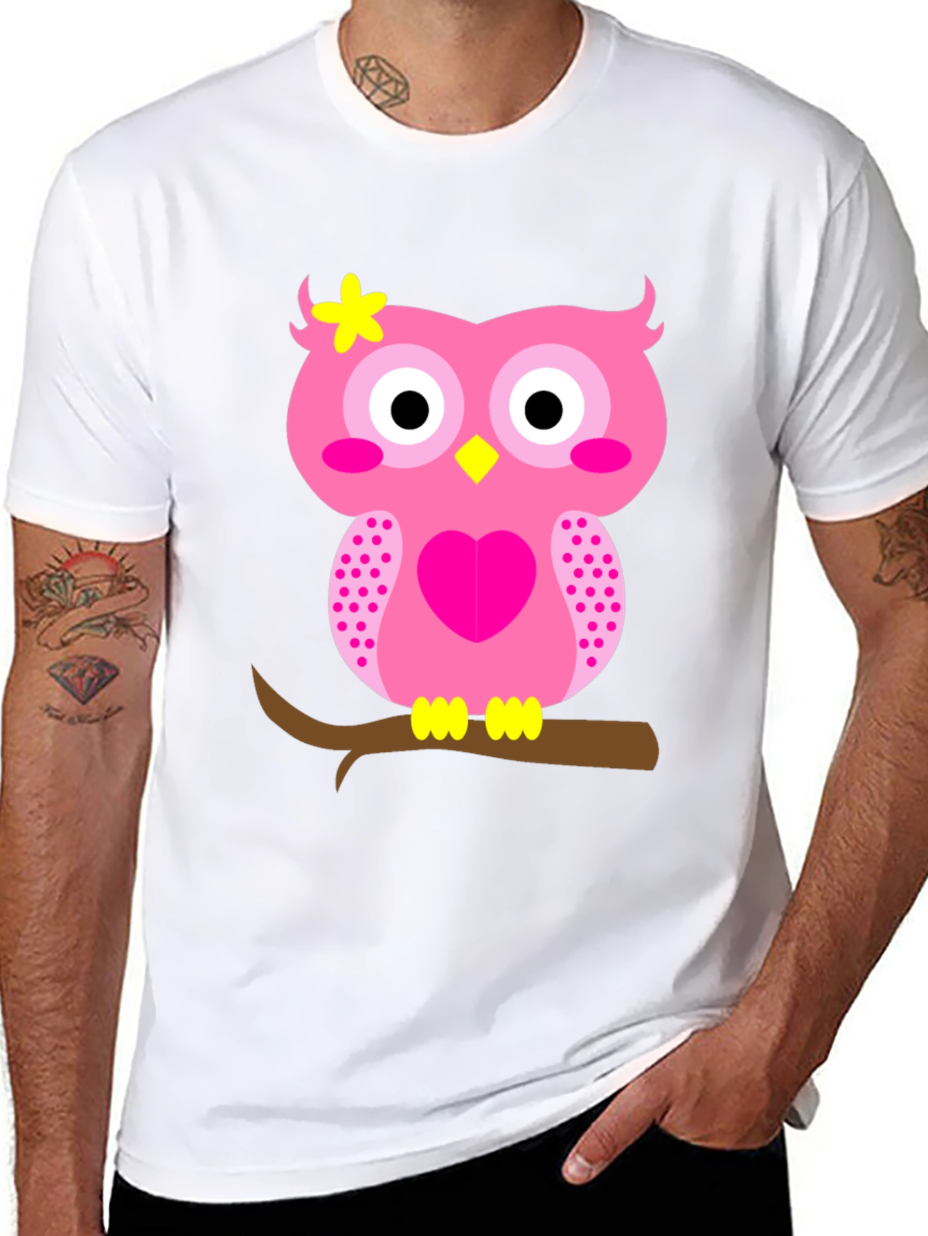 Cute Pink Owl Graphic Tee - Black T-Shirt