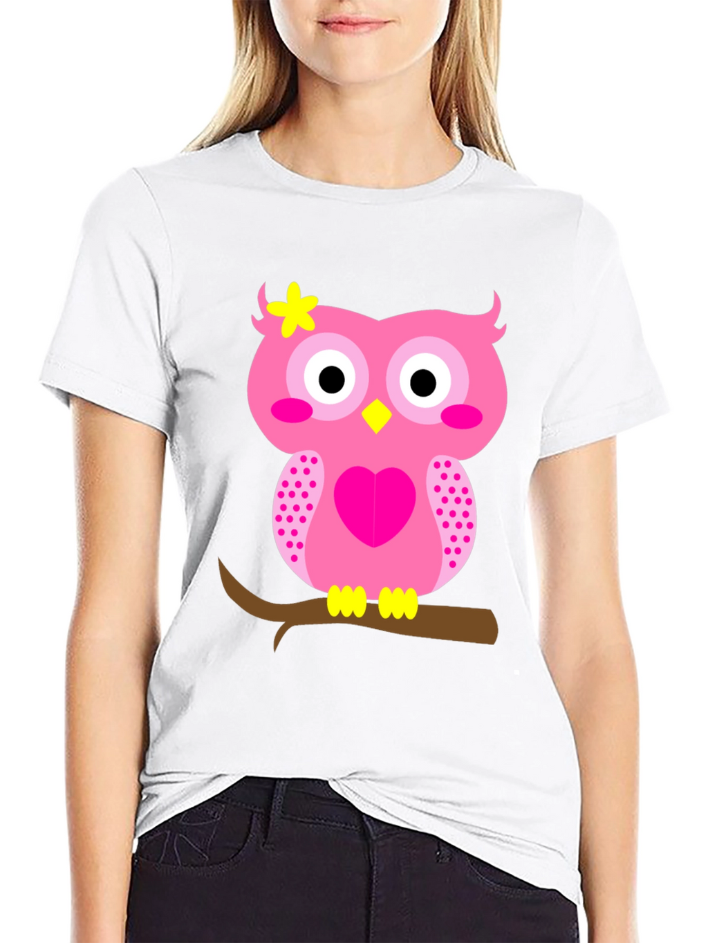 Cute Pink Owl Graphic Tee - Black T-Shirt