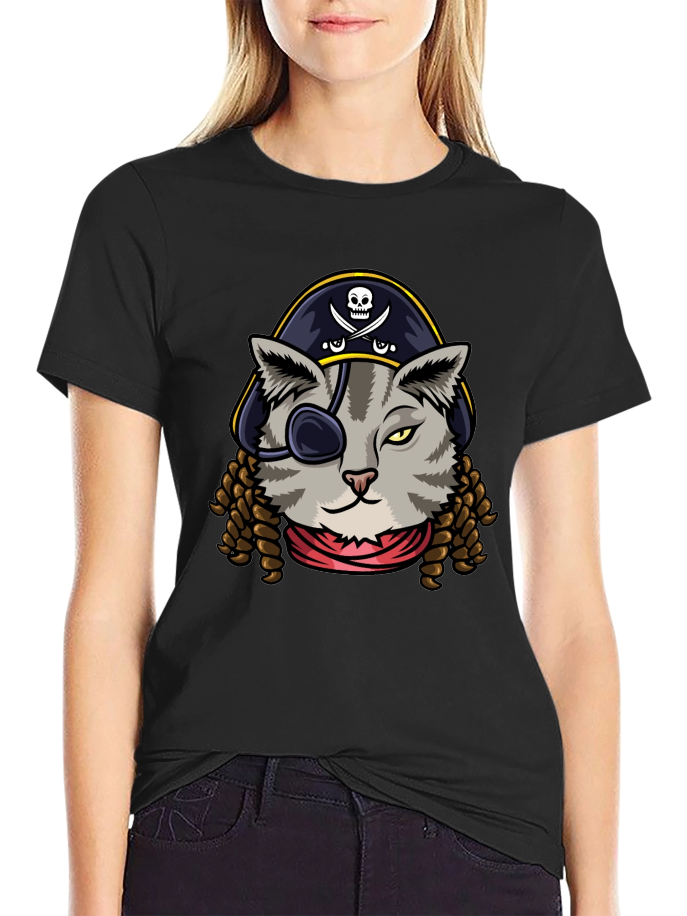 Pirate Cat Graphic Tee - Novelty Humor T-Shirt
