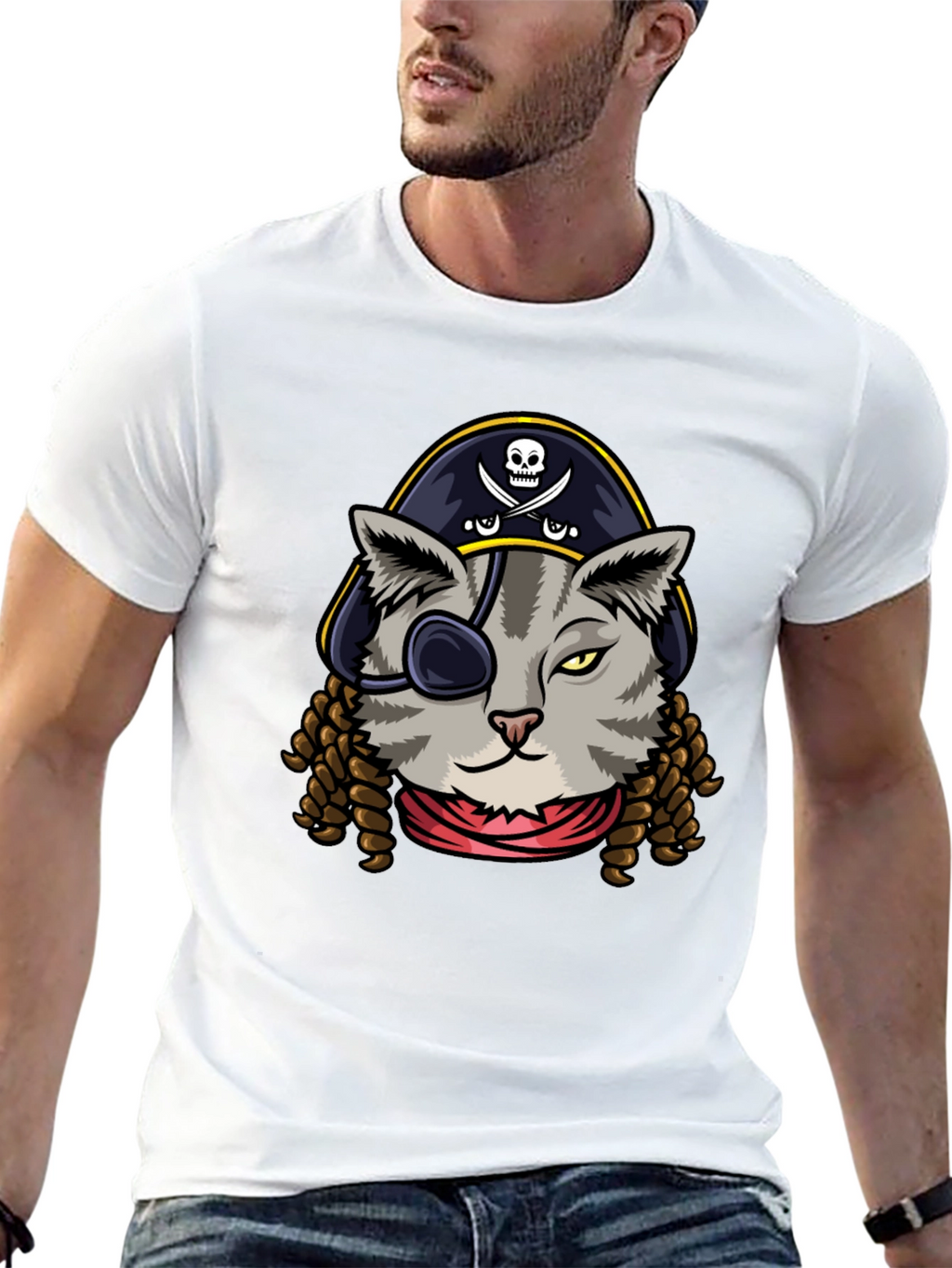 Pirate Cat Graphic Tee - Novelty Humor T-Shirt
