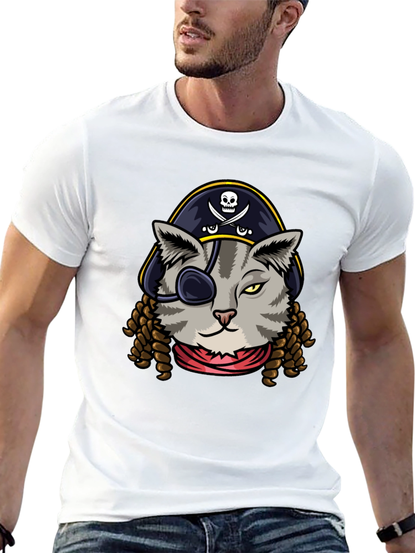 Pirate Cat Graphic Tee - Novelty Humor T-Shirt