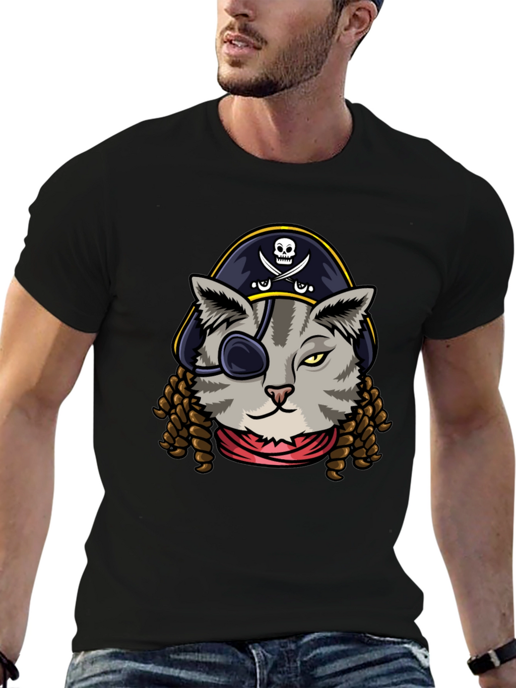 Pirate Cat Graphic Tee - Novelty Humor T-Shirt