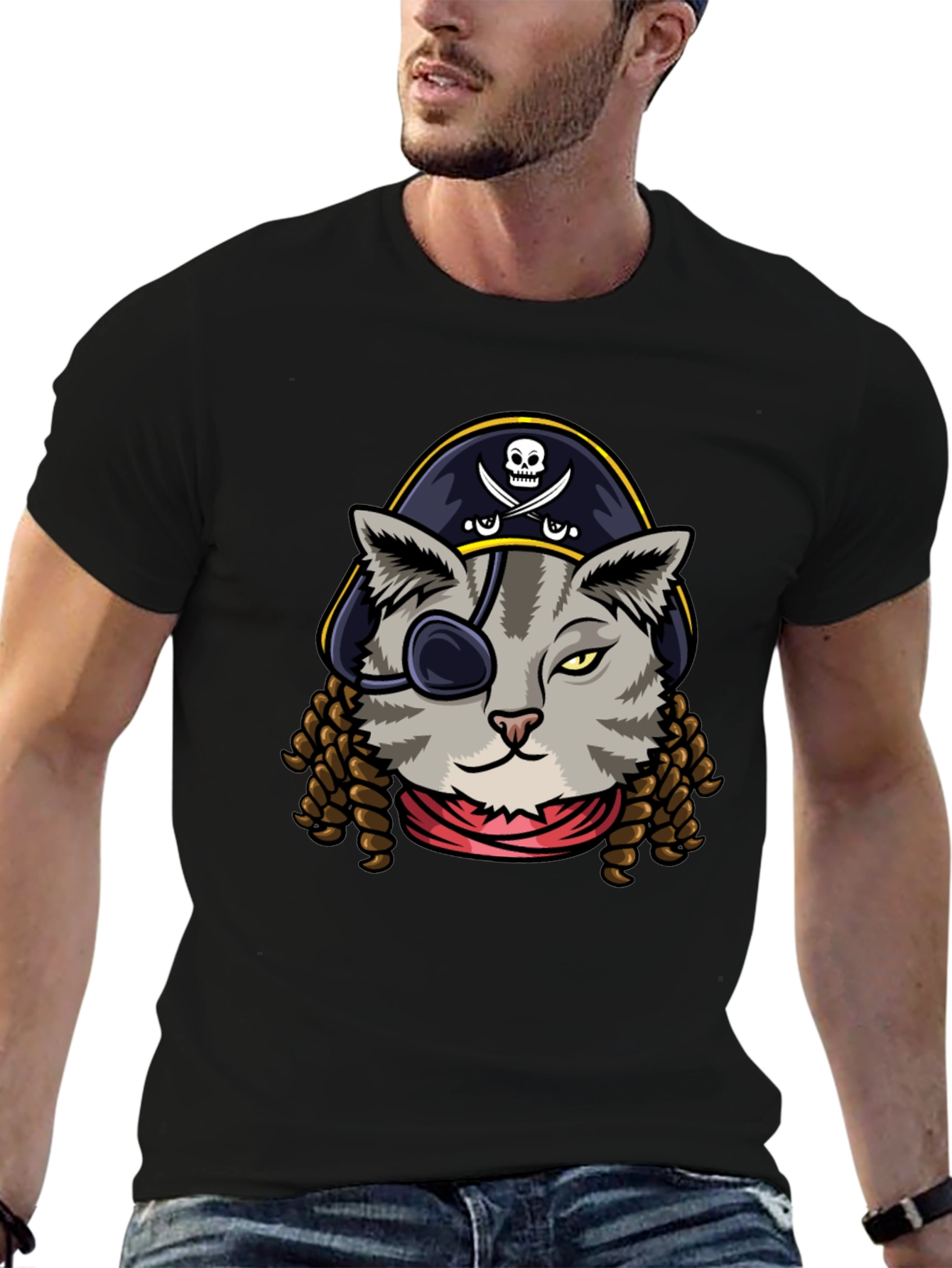 Pirate Cat Graphic Tee - Novelty Humor T-Shirt