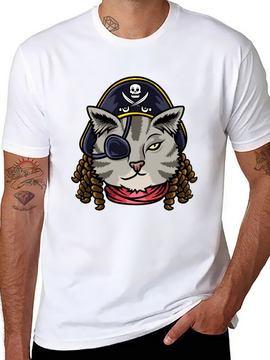 Pirate Cat Graphic Tee - Novelty Humor T-Shirt