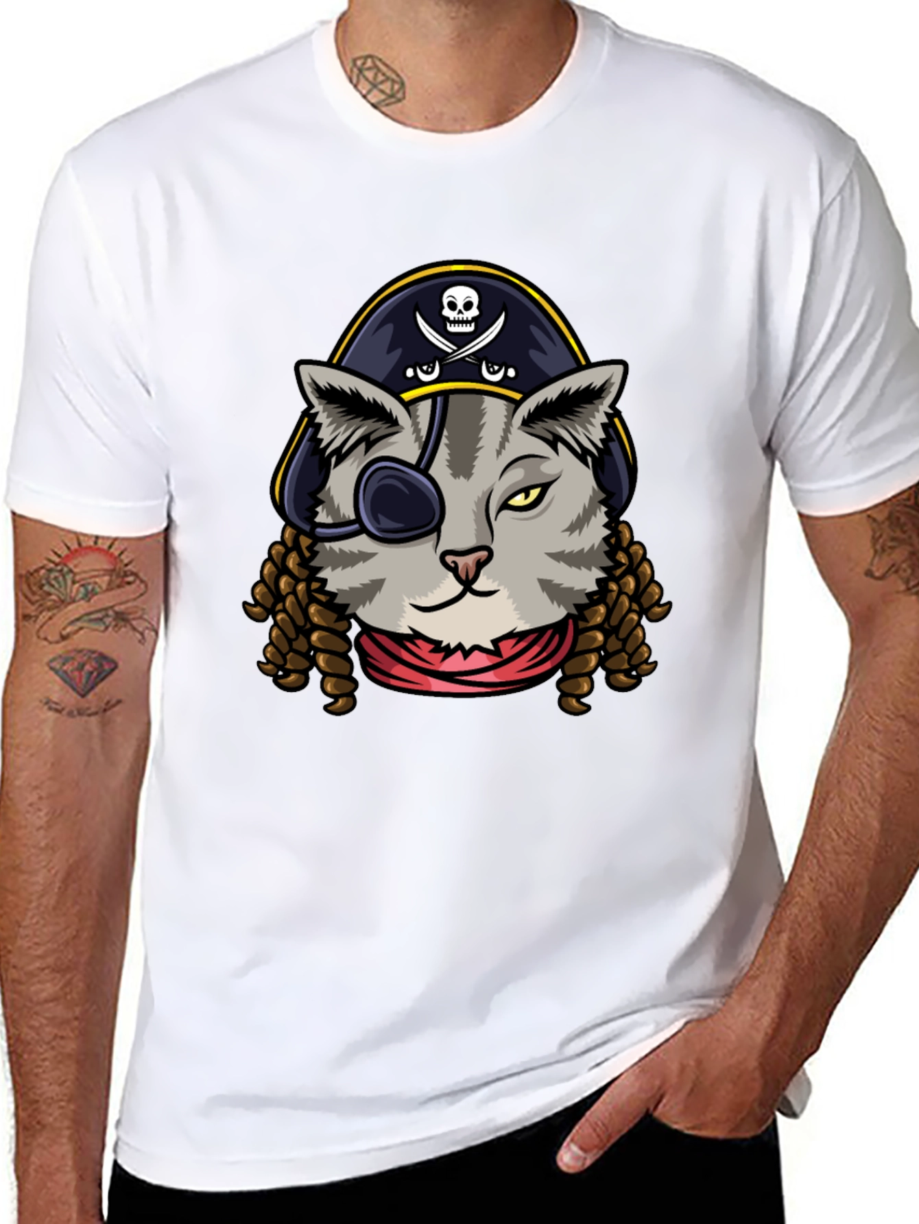 Pirate Cat Graphic Tee - Novelty Humor T-Shirt